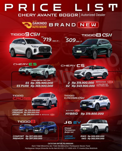 Pricelist Harga Chery gunungbatu 2025